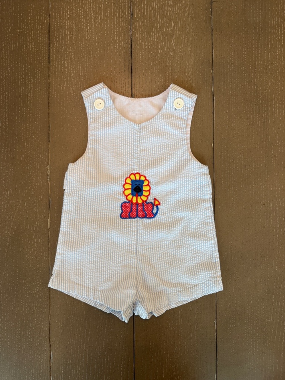 Vintage Baby Boy 6-12M • Cute Seersucker Embroidered Animal Shortall or Jon Jon